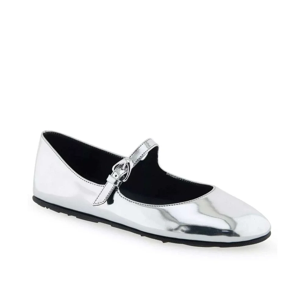 Aerosoles‎ Perry Mary Jane Flats Silver Metallic Mirror Buckle Shoes Size 7
